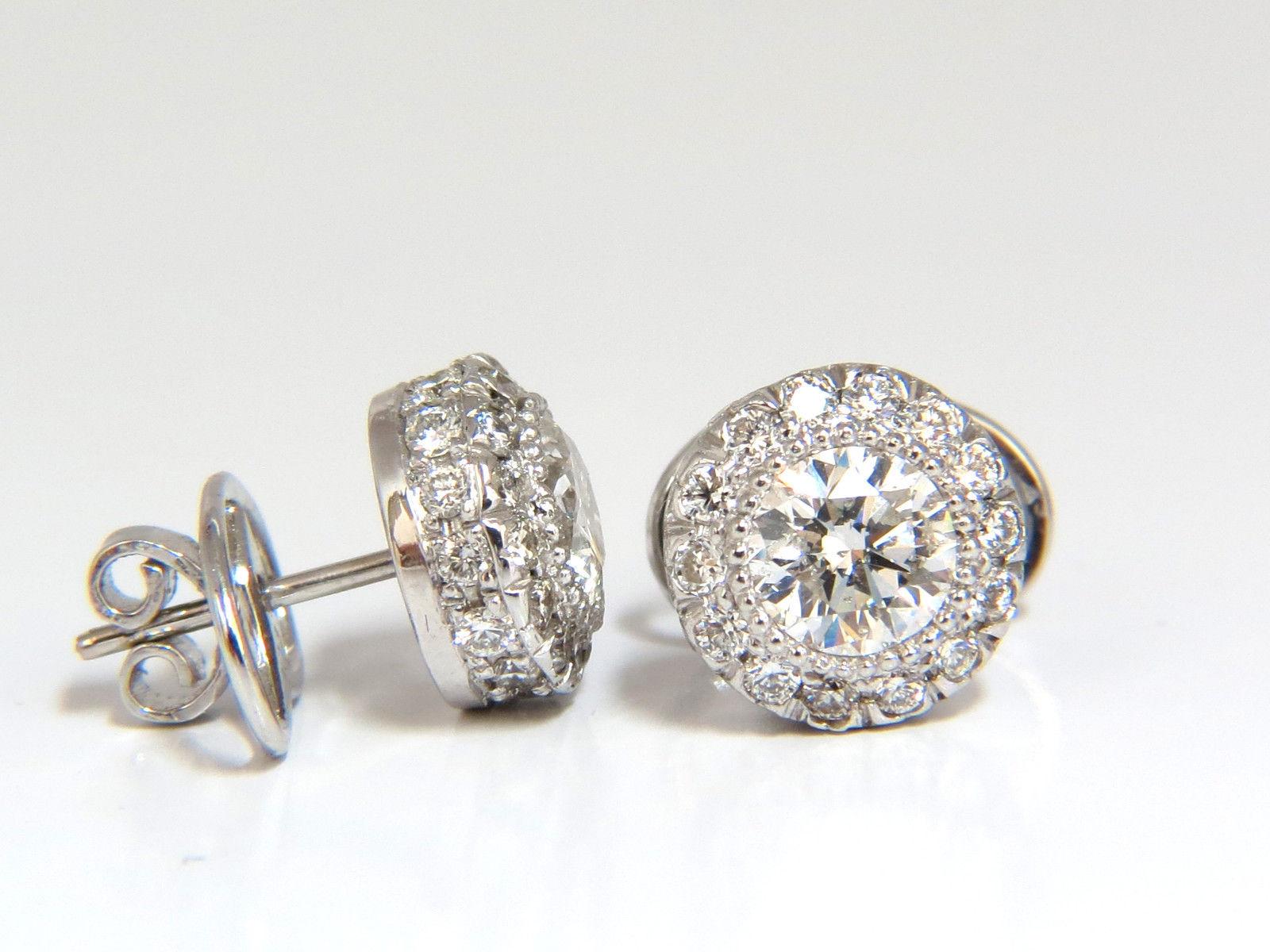 2.50 Carat Natural Diamonds Halo Stud Earrings and Profile Encrusted 14 Karat In New Condition In New York, NY