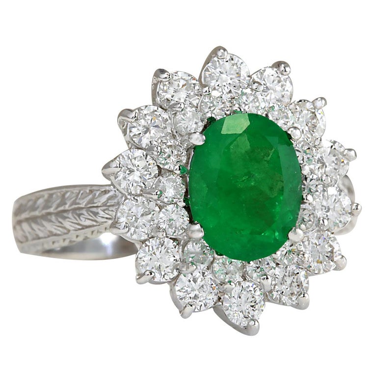 2.50 Carat Natural Emerald 18 Karat White Gold Diamond Ring For Sale at ...