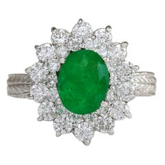 Natural Emerald 14 Karat White Gold Diamond Ring