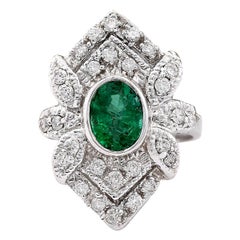 Natural Emerald 14 Karat White Gold Diamond Ring