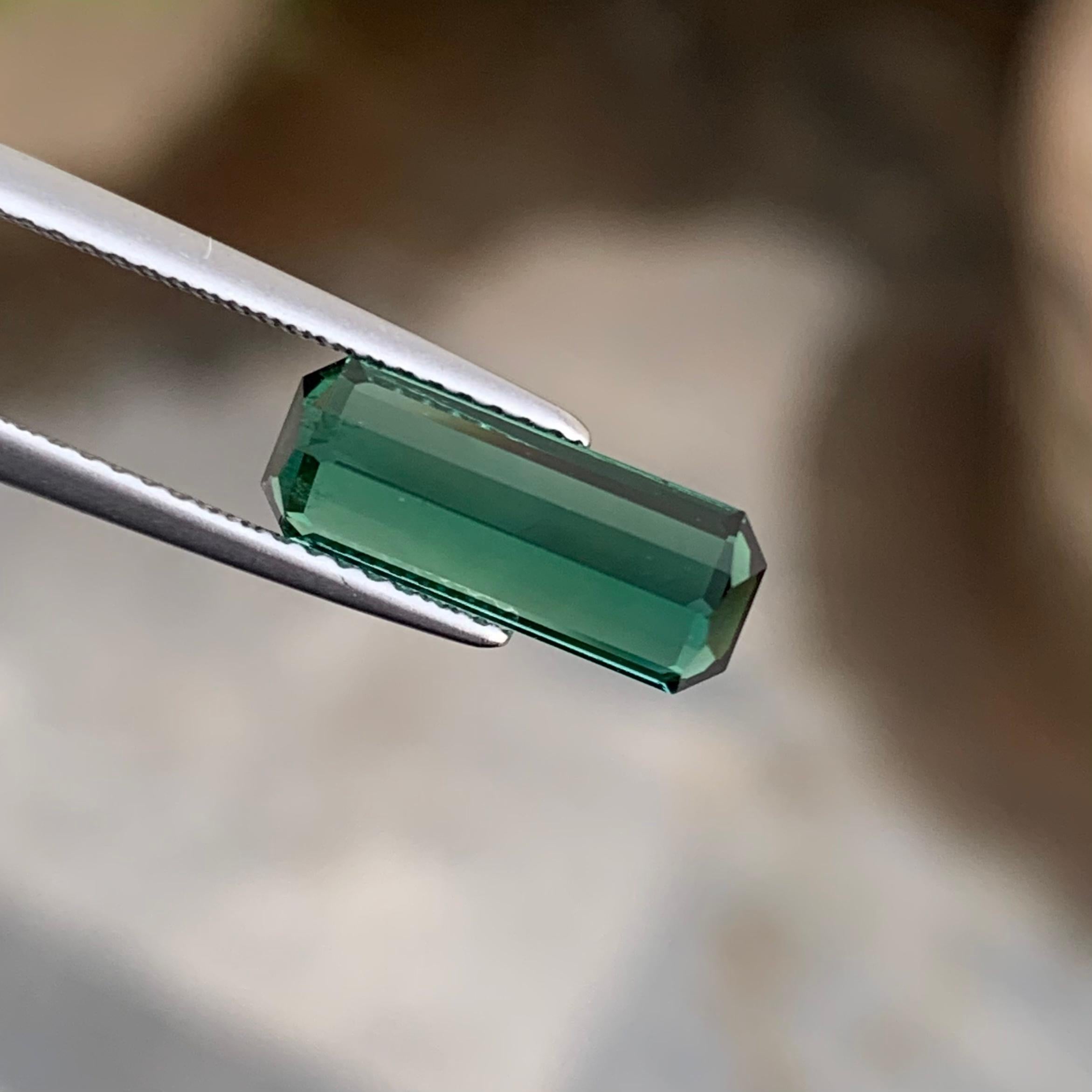 2.50 Carat Natural Emerald Cut Long Faceted Lagoon Tourmaline Gemstone For Sale 4