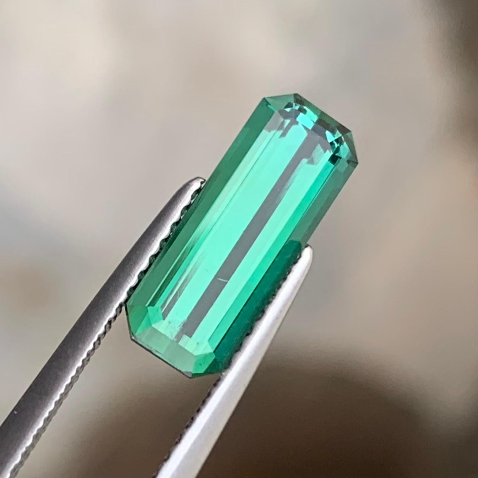 2.50 Carat Natural Emerald Cut Long Faceted Lagoon Tourmaline Gemstone For Sale 5