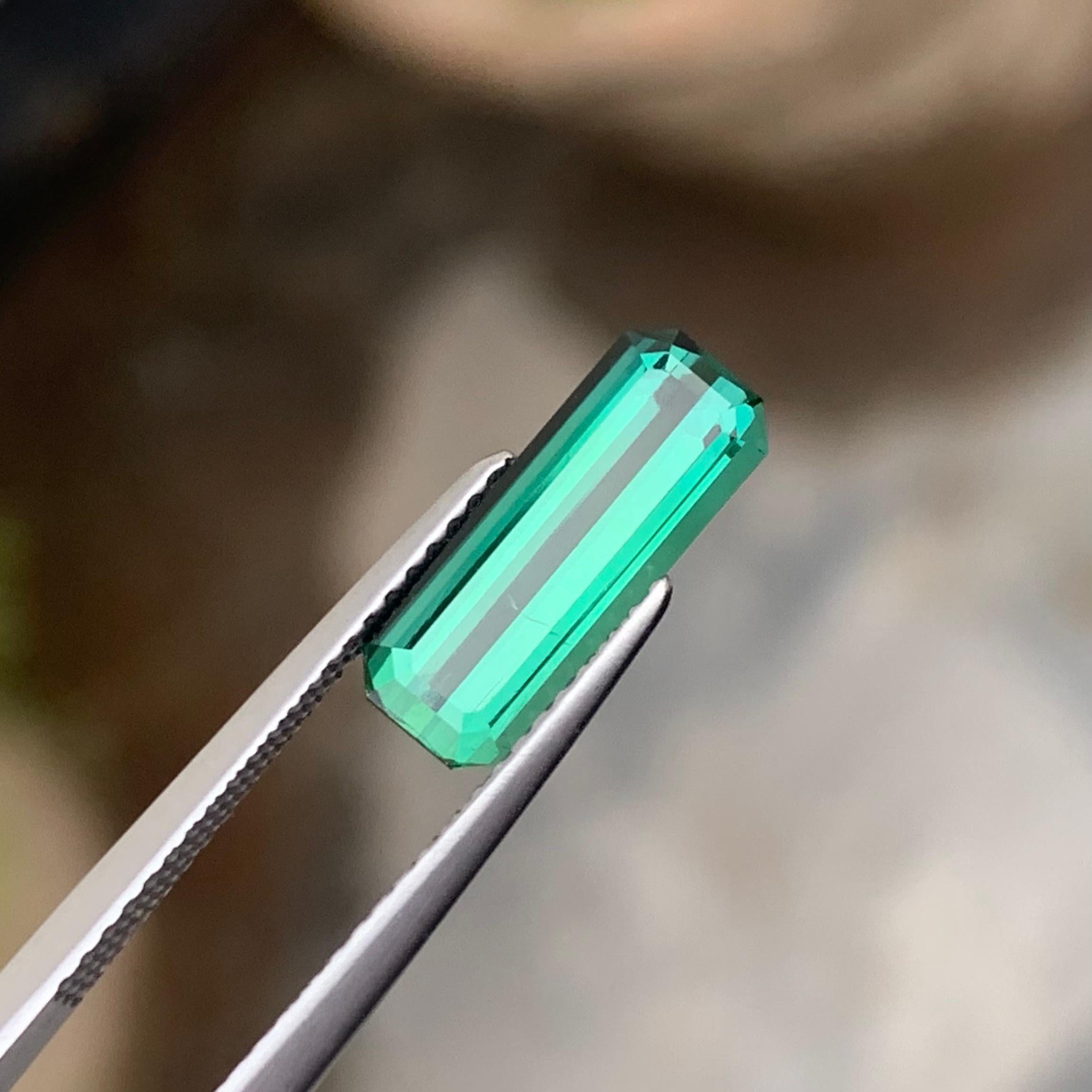 2.50 Carat Natural Emerald Cut Long Faceted Lagoon Tourmaline Gemstone For Sale 8