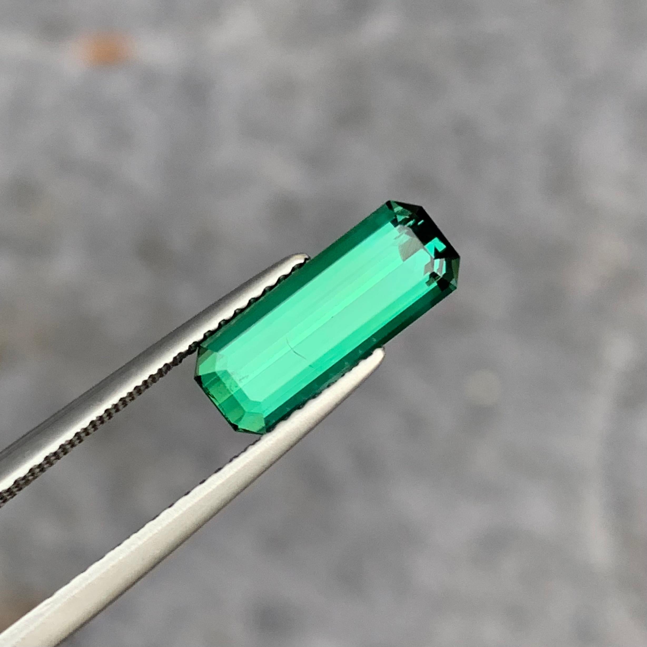 Arts and Crafts 2.50 Carat Natural Emerald Cut Long Faceted Lagoon Tourmaline Gemstone For Sale