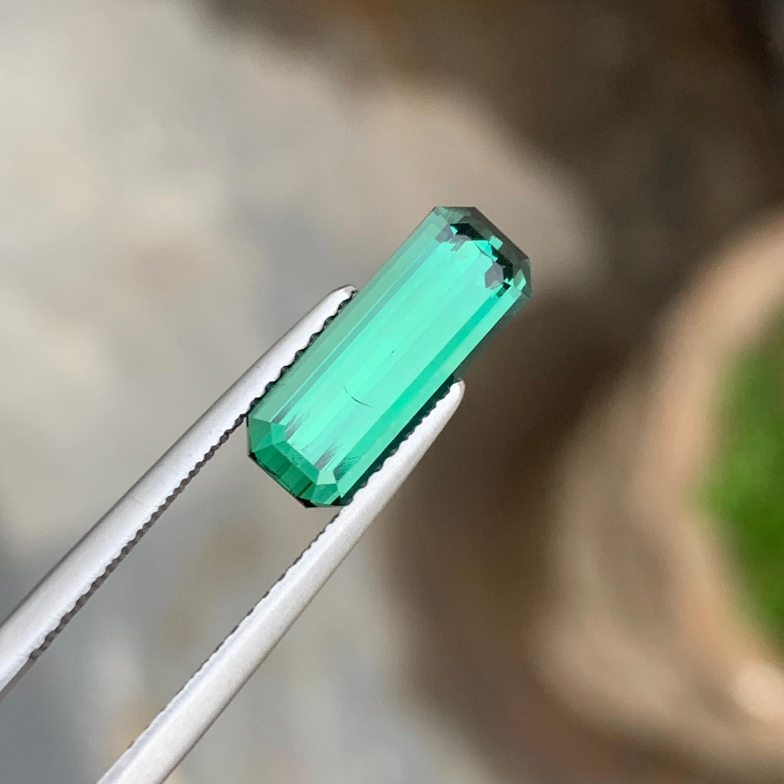 2.50 Carat Natural Emerald Cut Long Faceted Lagoon Tourmaline Gemstone For Sale 1