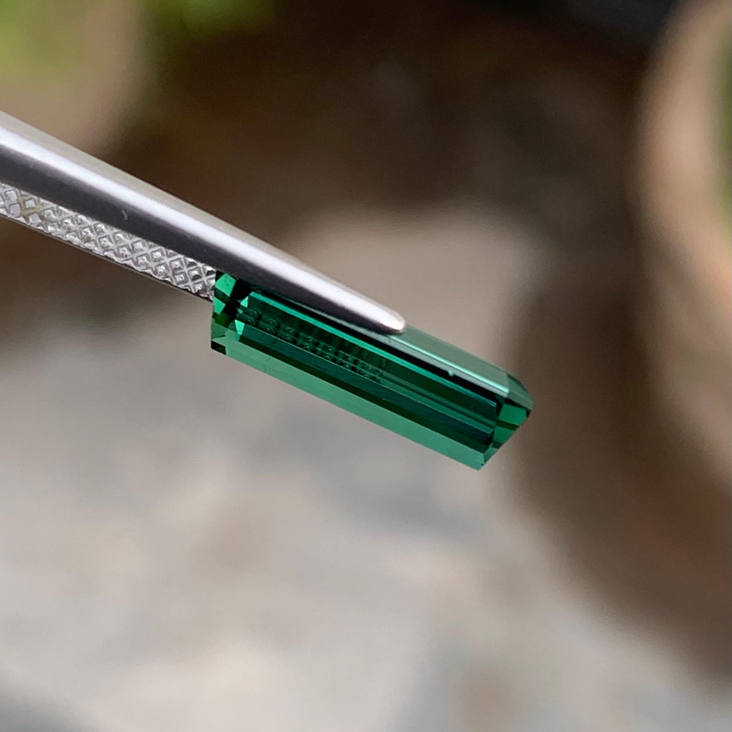 2.50 Carat Natural Emerald Cut Long Faceted Lagoon Tourmaline Gemstone For Sale 3
