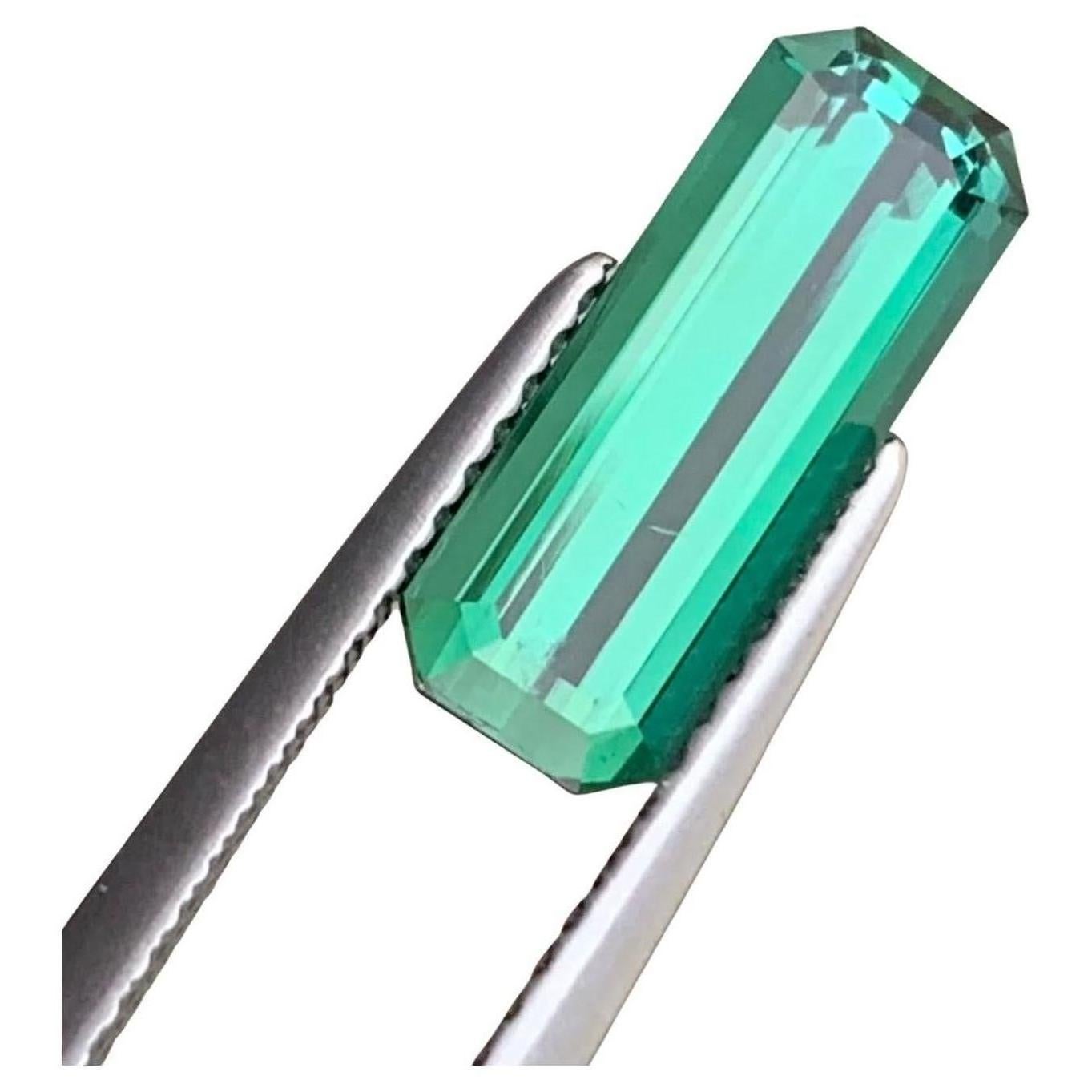 2.50 Carat Natural Emerald Cut Long Faceted Lagoon Tourmaline Gemstone For Sale