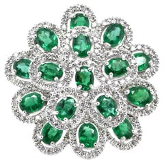 2.50 Carat Natural Emeralds and Diamonds Cocktail Ring Set in Platinum