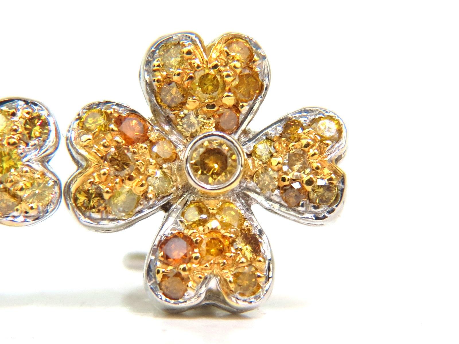 2.50 Carat Natural Fancy Color Diamonds Cluster Clover Earrings 14 Karat 3
