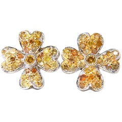 2.50 Carat Natural Fancy Color Diamonds Cluster Clover Earrings 14 Karat
