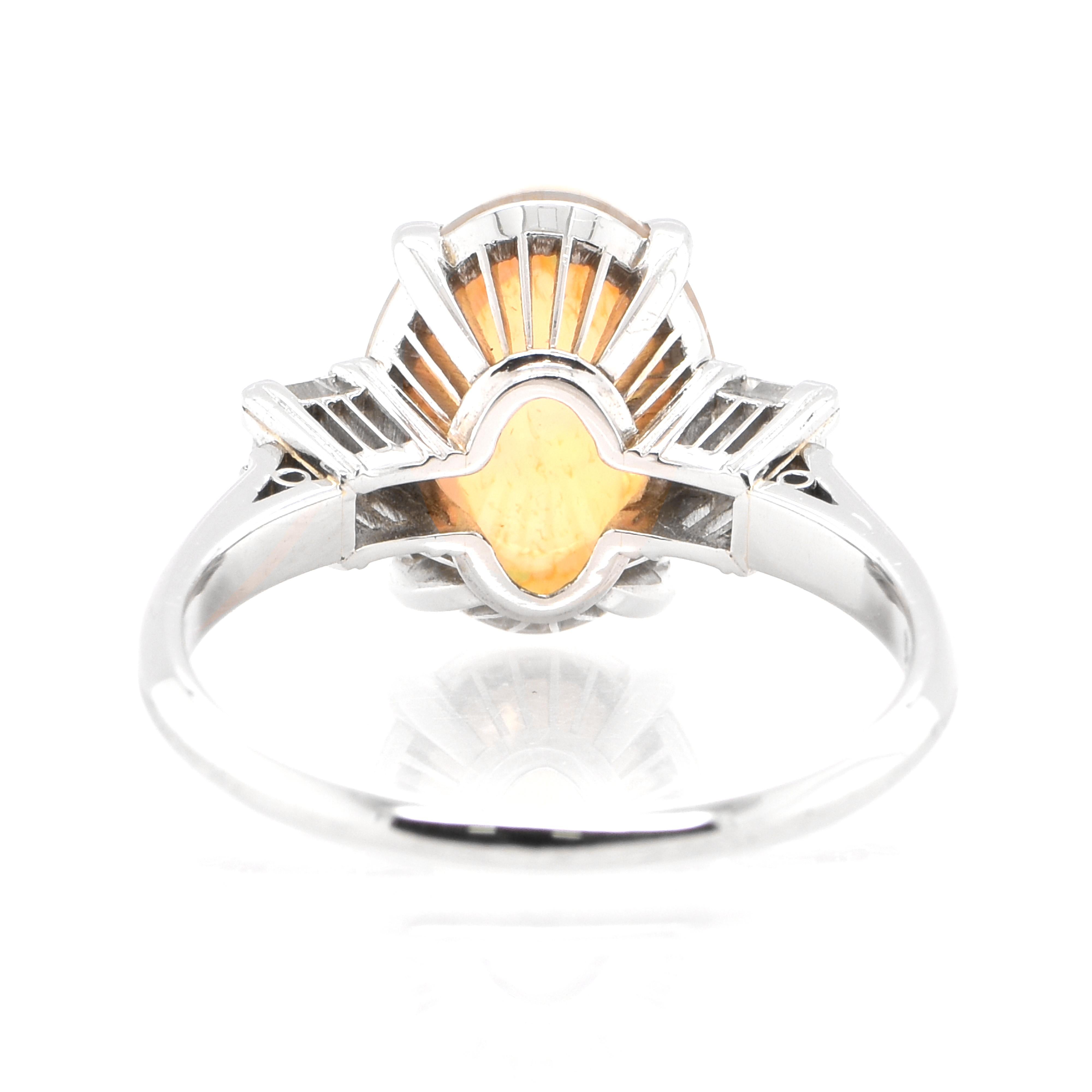 Women's or Men's 2.50 Carat Natural Fire / Cherry Opal and Diamond Ring Set in Platinum