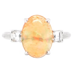 2.50 Carat Natural Fire / Cherry Opal and Diamond Ring Set in Platinum