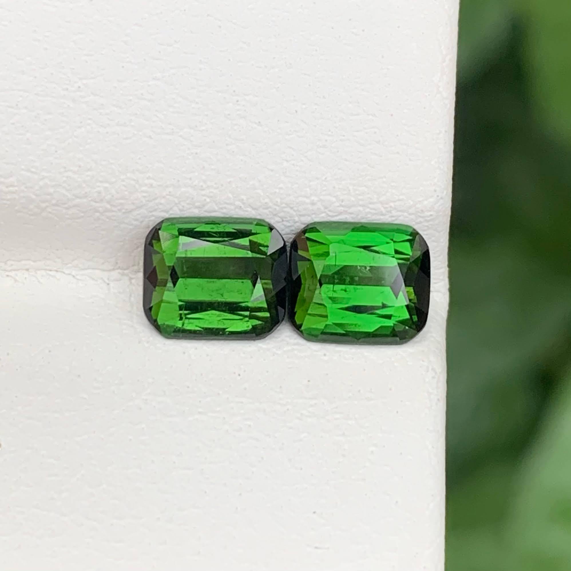 Poids 2,50 carats 
Dimensions 6,9x5,9x4,2 mm
Traitement Aucun 
Origine afghane 
Clarté VVS 
Forme Coupe  Coussin 





Cette paire exquise de tourmalines vertes profondes naturelles de 2,50 carats met en valeur la beauté de la nature grâce à sa