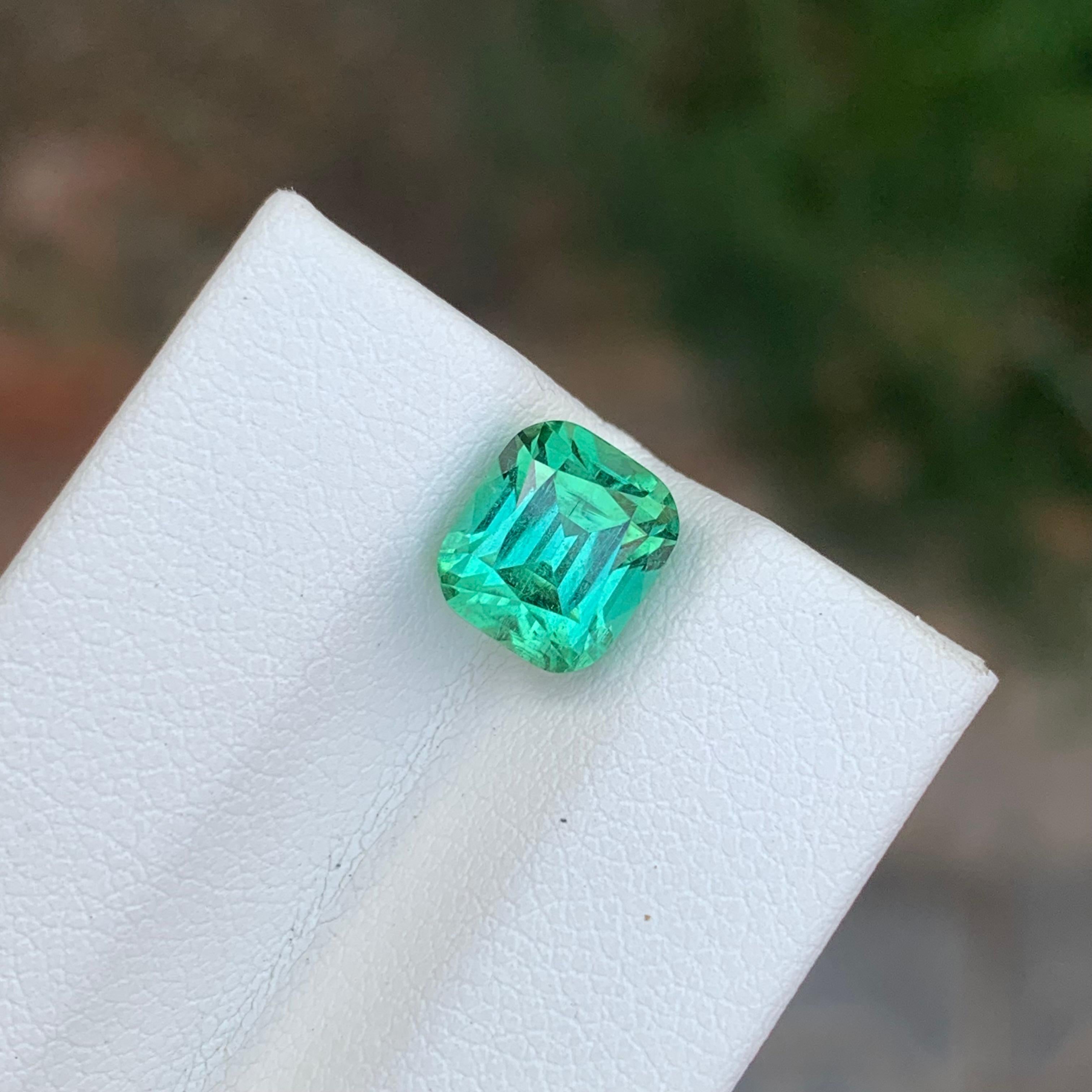 Faceted Mint Green Tourmaline

Weight: 2.50 Carat
Dimension: 7.6 x 6.6 x 6.1 Mm 
Colour: Green 
Treatment: Non
Certificate: On Customer Demand
Shape: Cushion 


Tourmaline is a captivating gemstone known for its remarkable variety of colors, making