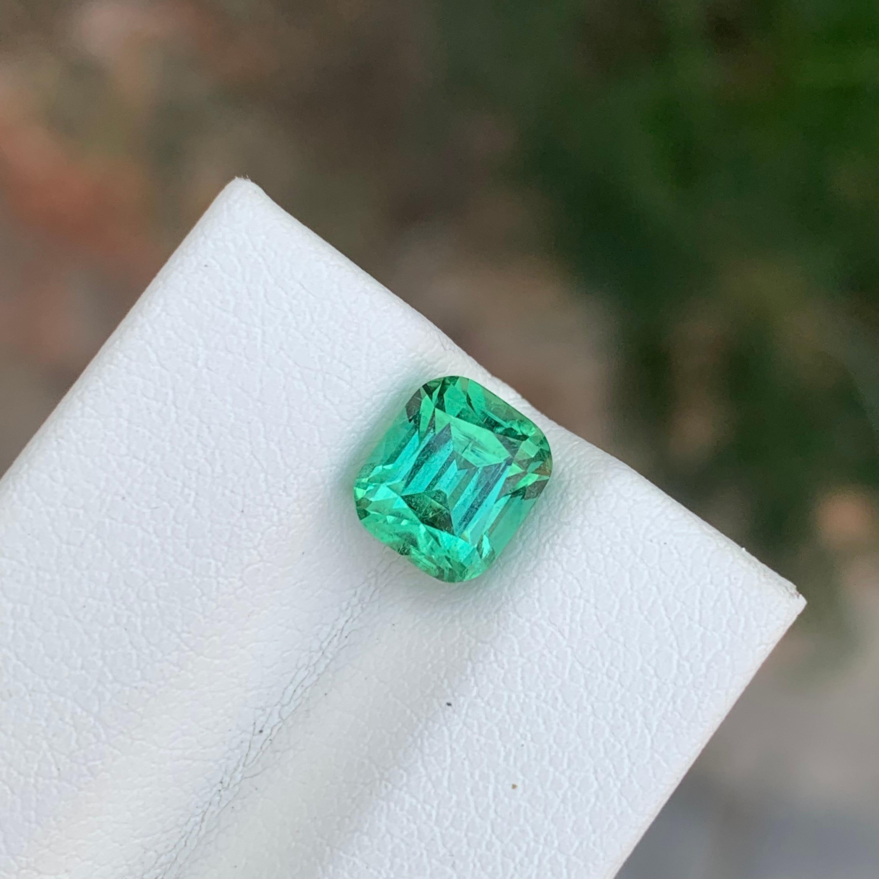 Cushion Cut 2.50 Carat Natural Loose Mint Green Tourmaline Cushion Shape Gemstone For Sale