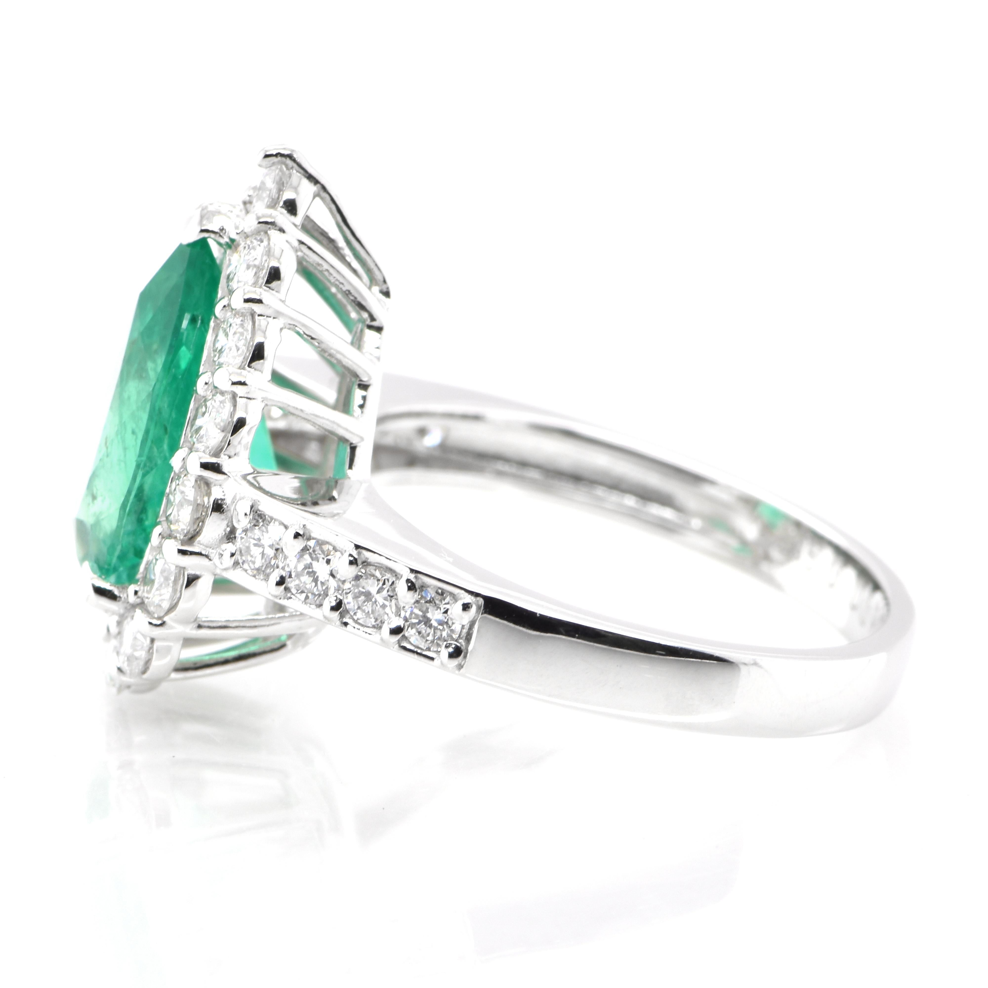 Pear Cut 2.50 Carat Natural Pear-Cut Emerald and Diamond Ring Set in Platinum
