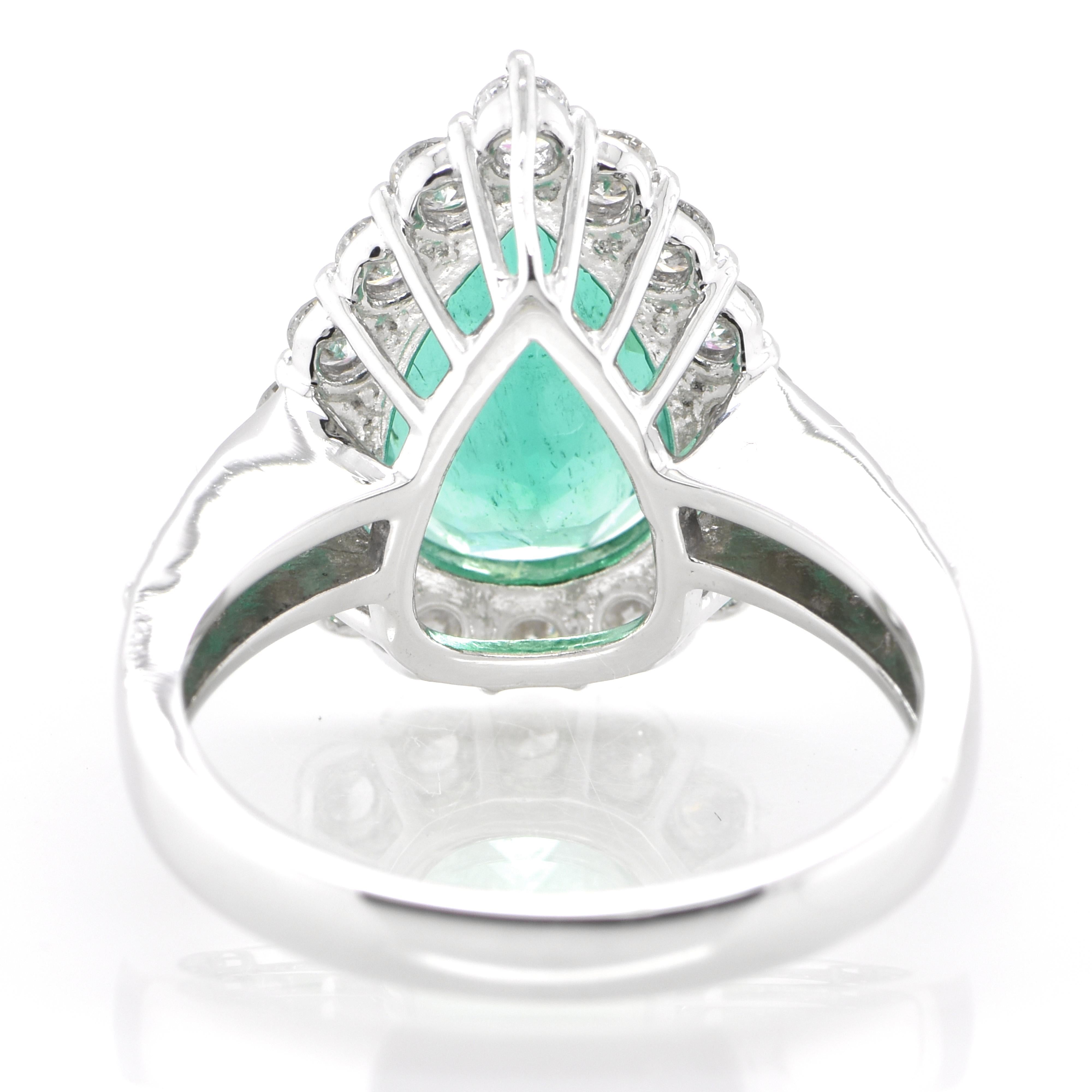 Women's 2.50 Carat Natural Pear-Cut Emerald and Diamond Ring Set in Platinum