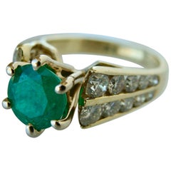 2.50 Carat Natural Round Colombian Emerald Solitaire Ring Diamond Accents 14K