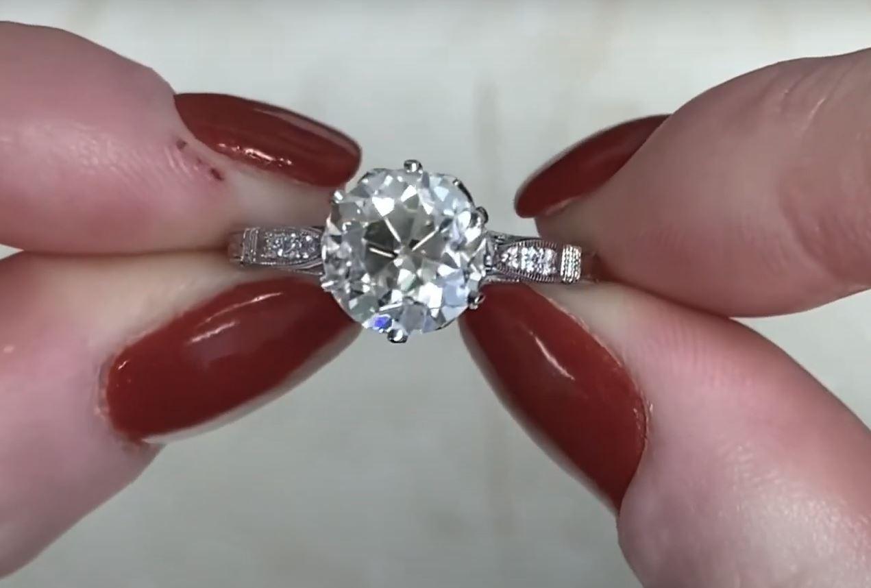 2.50 Carat Old European Cut Diamond Engagement Ring, Platinum For Sale 5