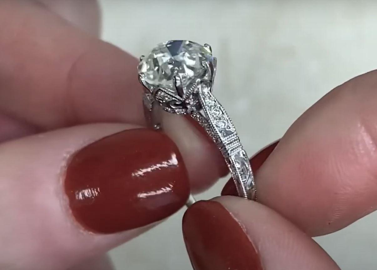 2.50 Carat Old European Cut Diamond Engagement Ring, Platinum For Sale 6