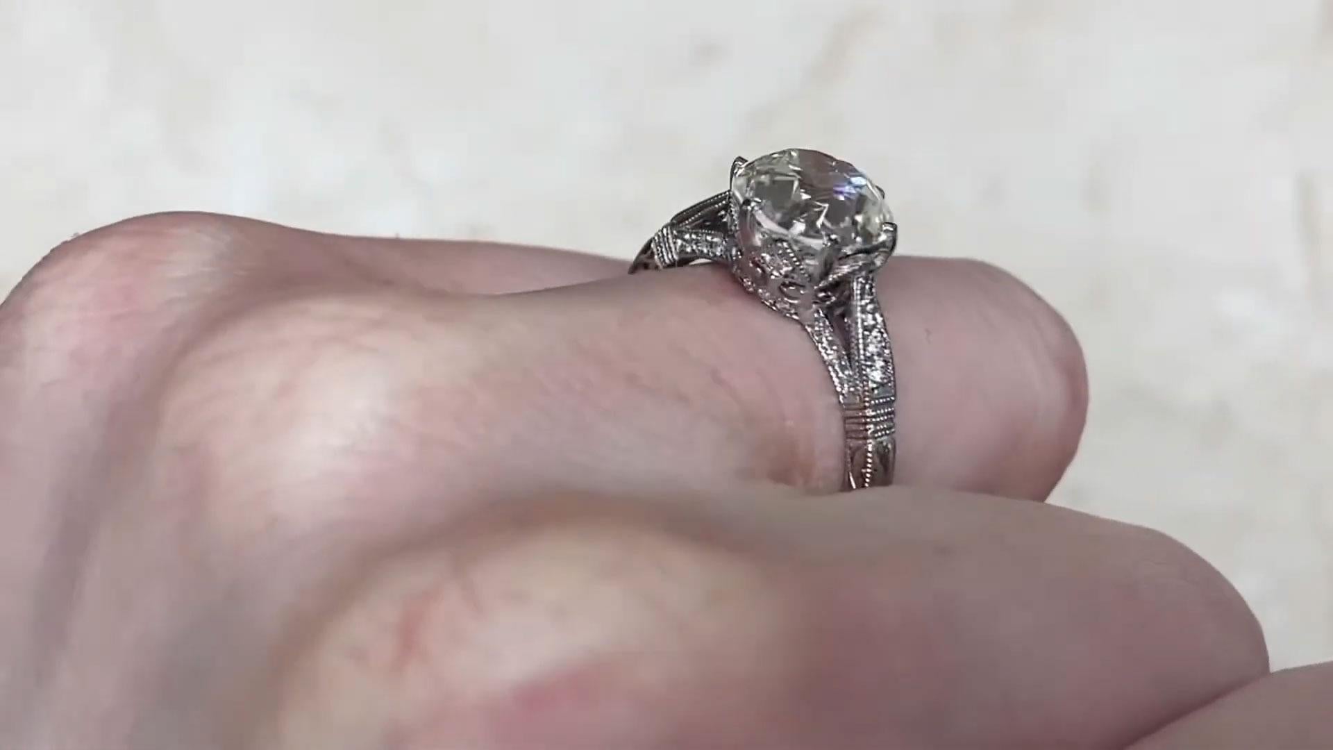 Women's 2.50 Carat Old European Cut Diamond Engagement Ring, Platinum