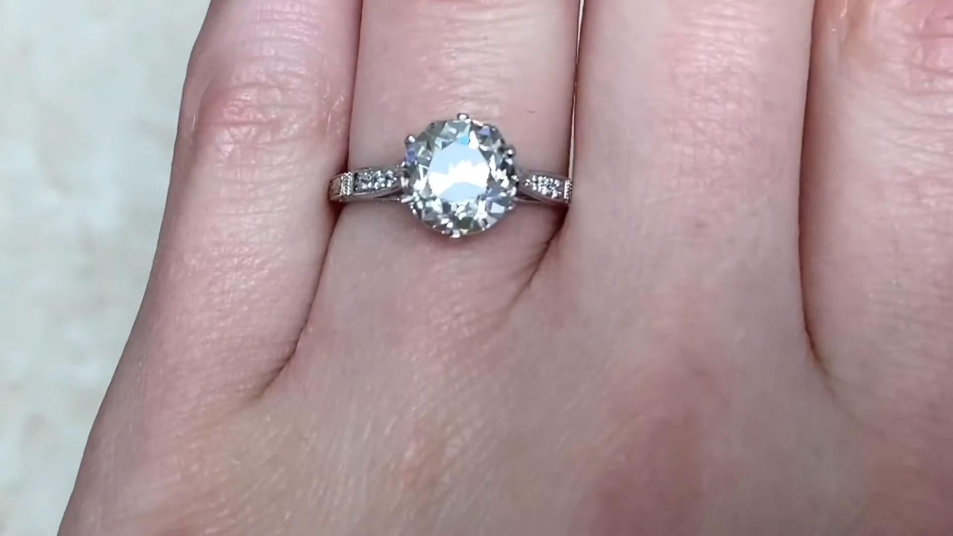 2.50 Carat Old European Cut Diamond Engagement Ring, Platinum 4