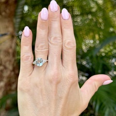 2.50 Carat Oval Aquamarine Diamond 14 Karat White Gold Vintage Cocktail Ring