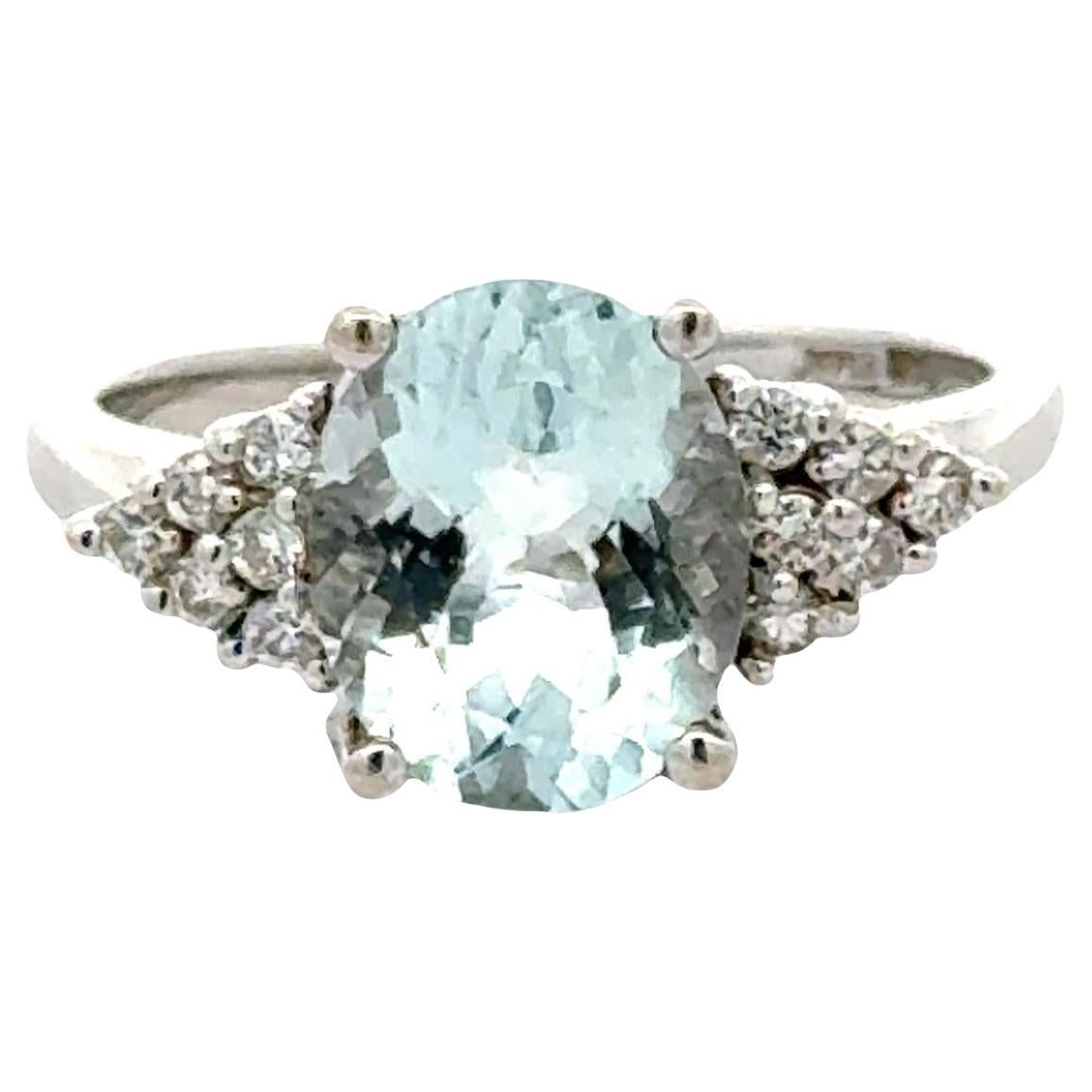 2.50 Carat Oval Aquamarine Diamond 14 Karat White Gold Vintage Cocktail Ring
