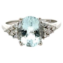 2.50 Carat Oval Aquamarine Diamond 14 Karat White Gold Vintage Cocktail Ring