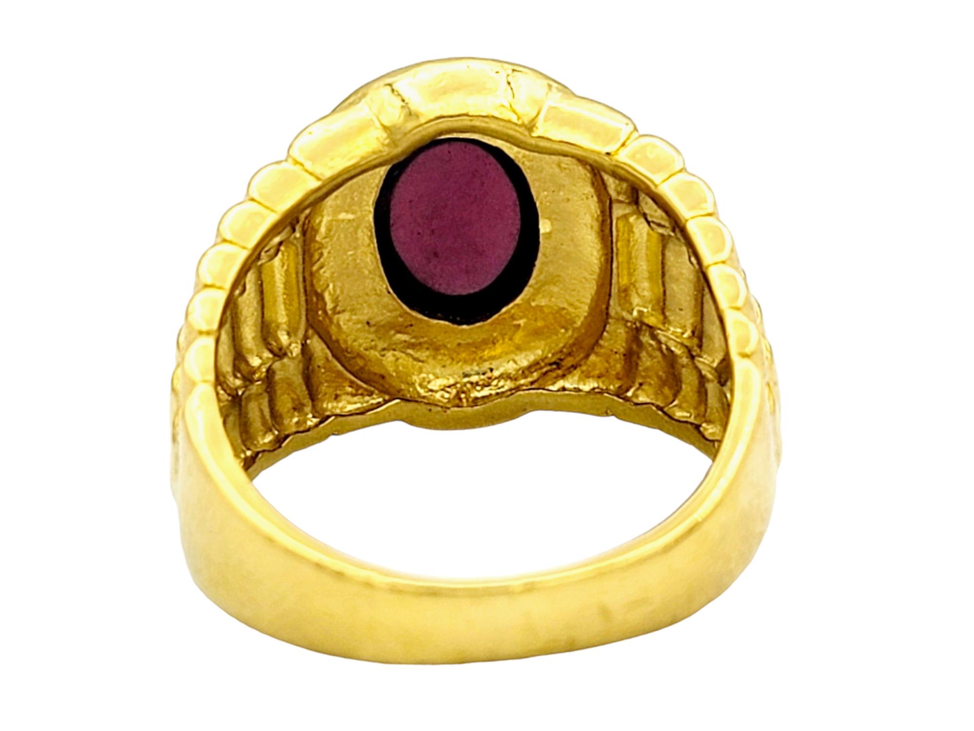 Women's or Men's 2.50 Carat Oval Cabochon Garnet Solitaire Cocktail Ring in 24 Karat Yellow Gold For Sale