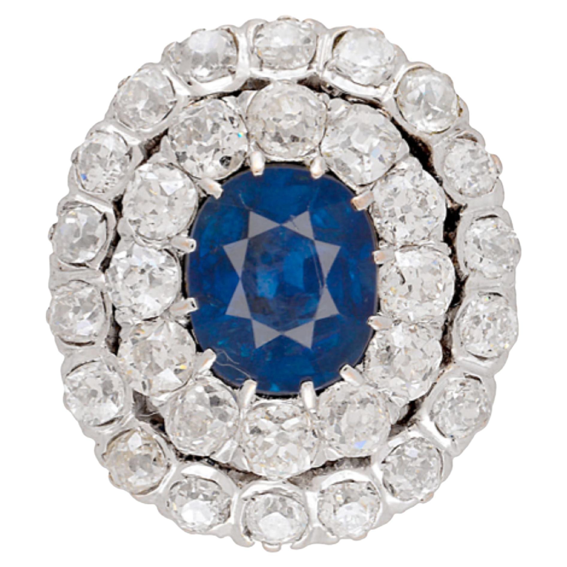 2.50 Carat Oval Cut Burma Sapphire and Diamond Victorian Era Platinum Ring For Sale