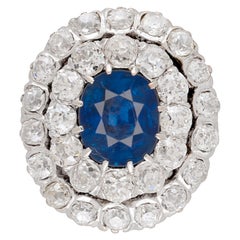 2.50 Carat Oval Cut Burma Sapphire and Diamond Victorian Era Platinum Ring