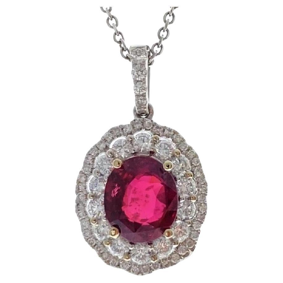 2.50 Carat Oval Ruby & Diamond Pendant In 18k White Gold