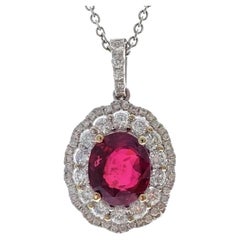 2.50 Carat Oval Ruby & Diamond Pendant In 18k White Gold