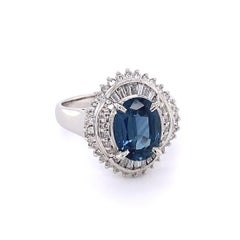 2.50 Carat Oval Sapphire and Diamond Platinum Double Halo Vintage Cocktail Ring