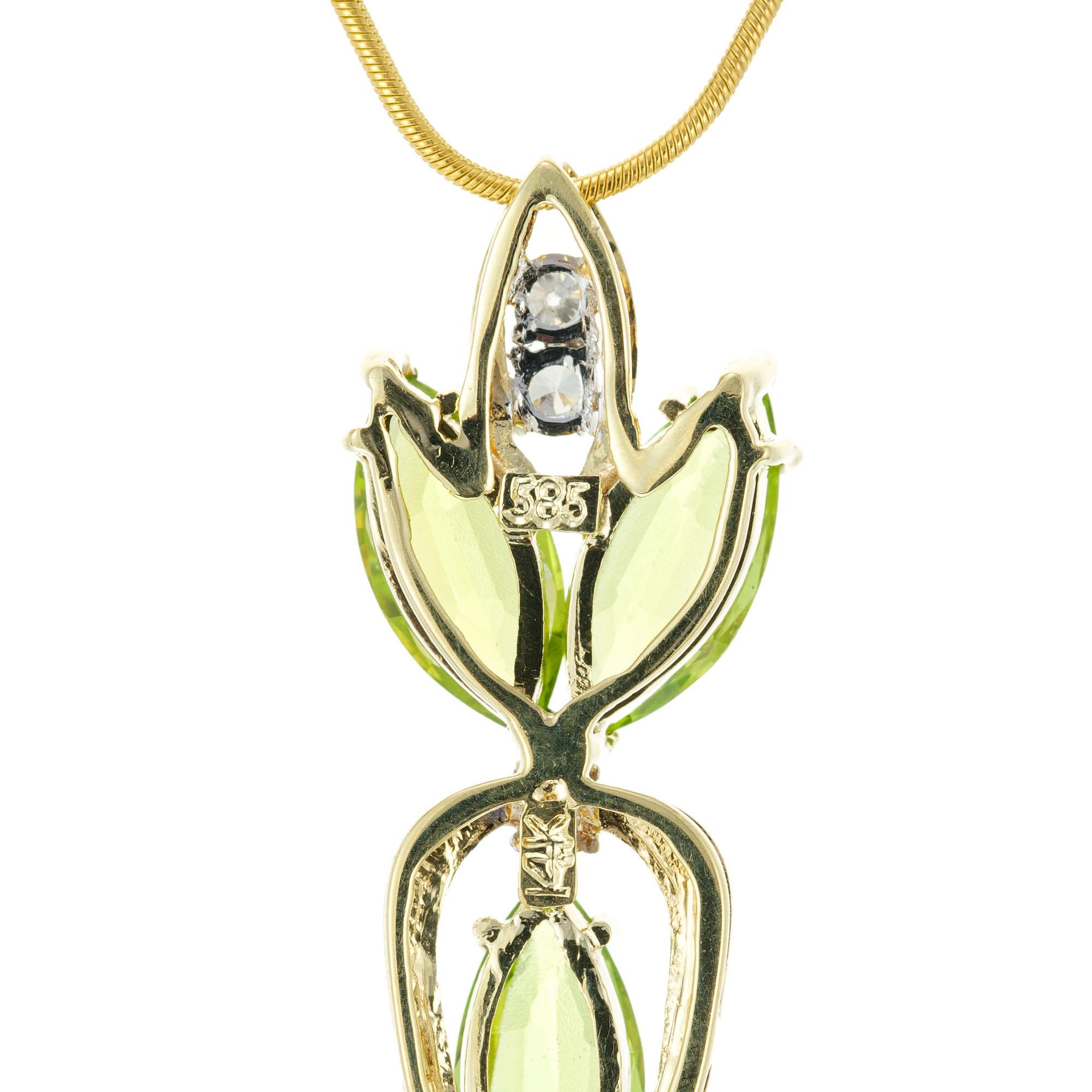 Marquise Cut 2.50 Carat Peridot Diamond Yellow Gold Pendant Necklace For Sale