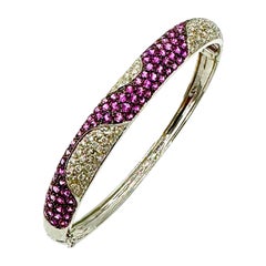 2.50 Carat Pink Sapphire and Diamond White Gold Bangle Bracelet
