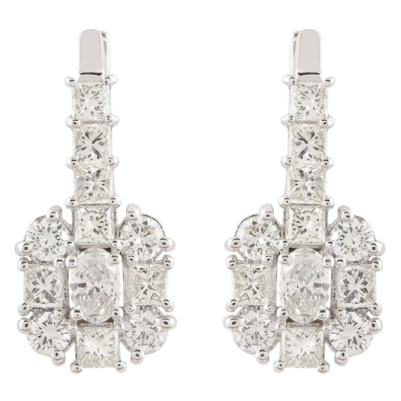 Pendientes largos de diamante baguette princesa de 2,50 quilates Joyería de oro blanco de 14k