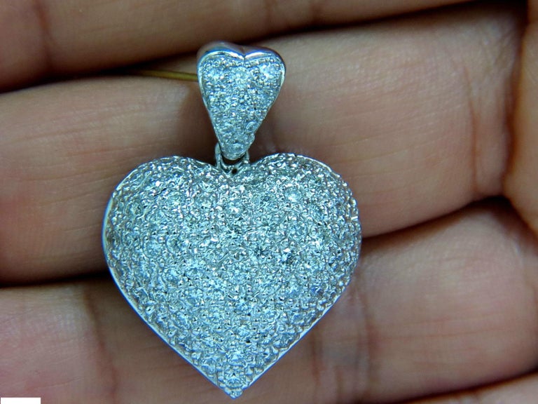 2.50 Carat Puffed Dome Full Cuts Diamonds Heart Pendant 14 Karat For ...
