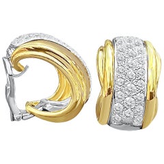 Boucles d'oreilles à levier rétro en or jaune 18 carats et diamants taille ronde brillants de ~2,50 carats