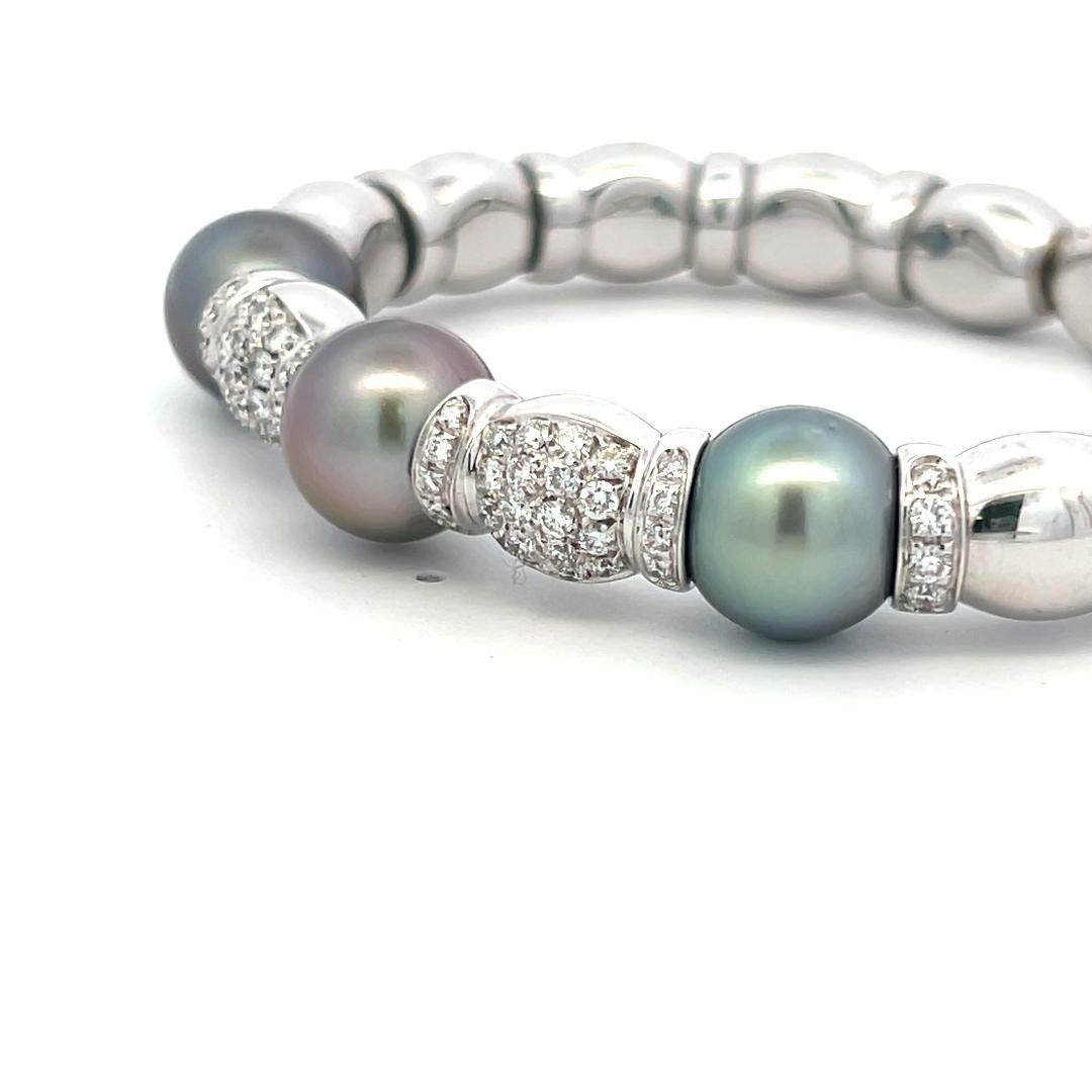 2.50 Quilates Diamante Brillante Redondo 11.2-11.6MM Perla 18K WG Pulsera Brazalete en venta 5