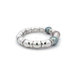 2.50 Carat Round Brilliant Diamond 11.2-11.6MM Pearl 18K WG Bangle Bracelet