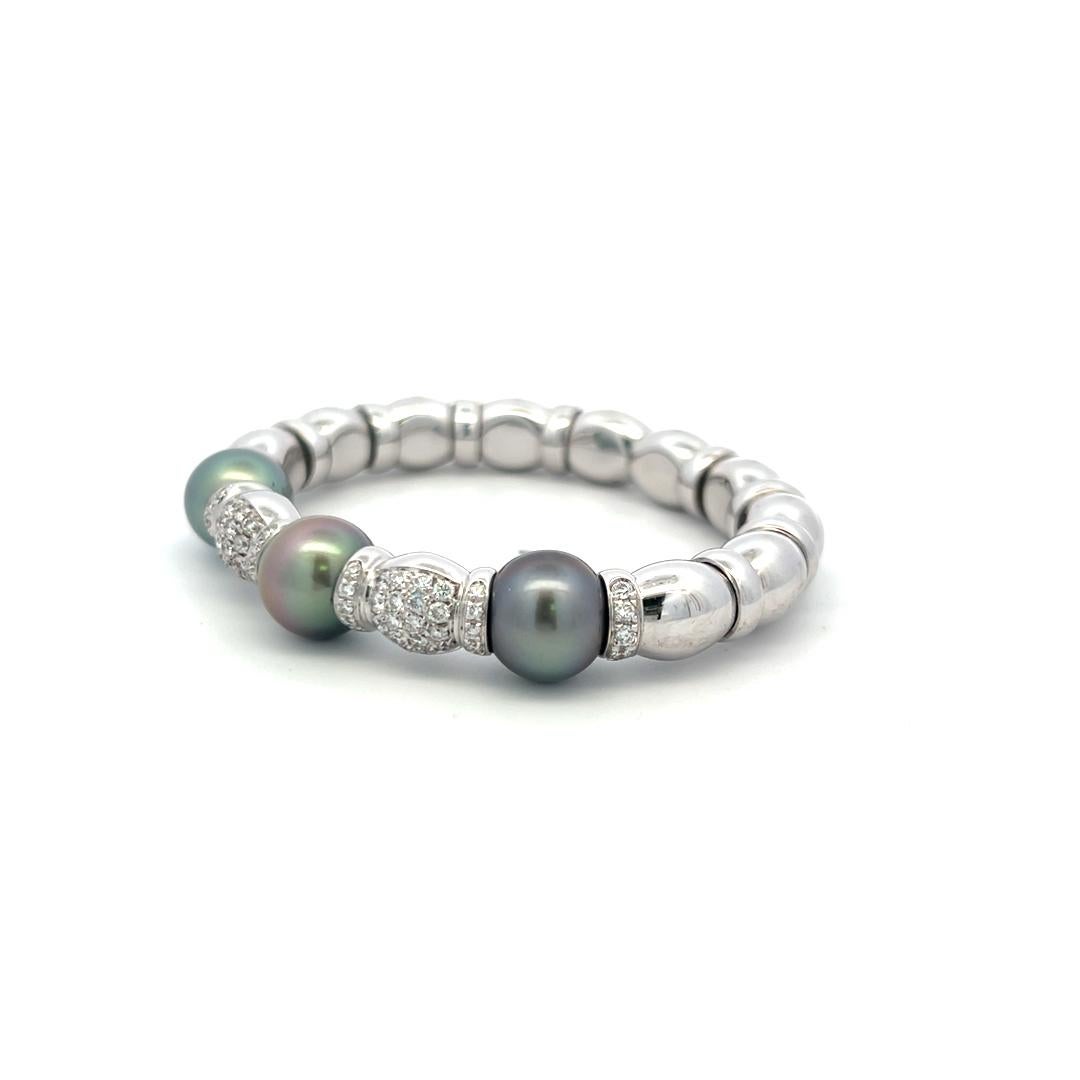 2.50 Quilates Diamante Brillante Redondo 11.2-11.6MM Perla 18K WG Pulsera Brazalete en venta 1