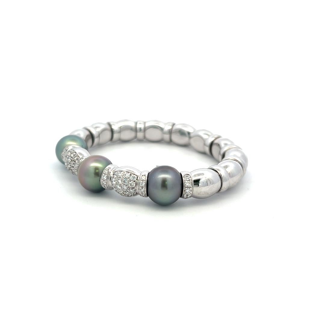 2.50 Quilates Diamante Brillante Redondo 11.2-11.6MM Perla 18K WG Pulsera Brazalete en venta 2