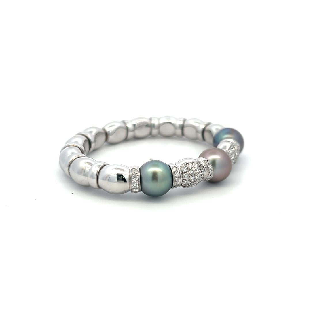 2.50 Quilates Diamante Brillante Redondo 11.2-11.6MM Perla 18K WG Pulsera Brazalete en venta 3