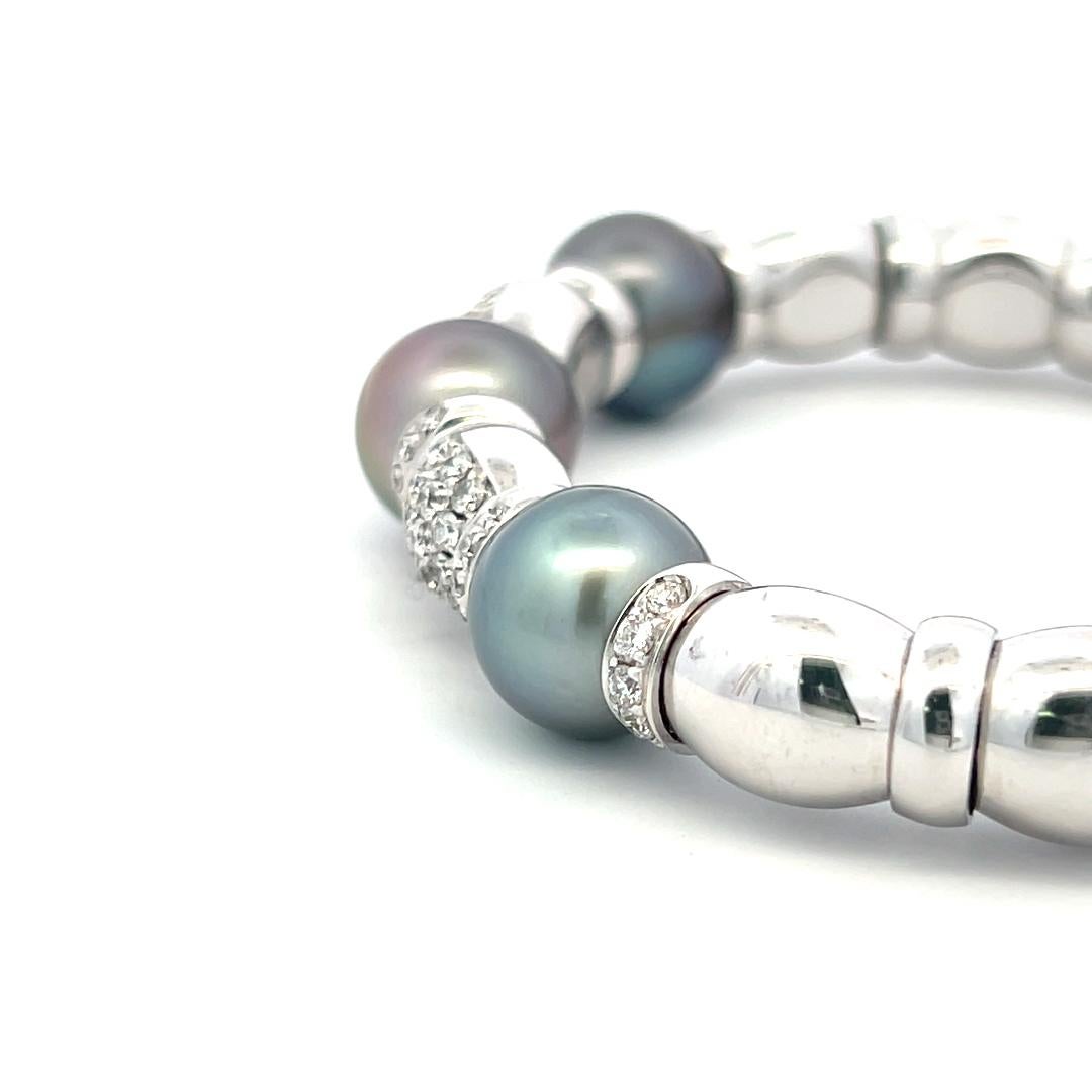 2.50 Quilates Diamante Brillante Redondo 11.2-11.6MM Perla 18K WG Pulsera Brazalete en venta 4