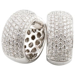 2.50 Carat Round Pave Diamond Hoop Earrings in White Gold
