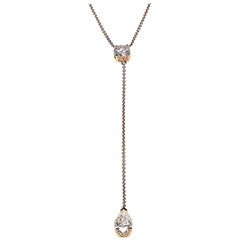 2.50 Carat Round & Pear Moissanite Drop Contemporary 18 Karat Rose Gold Necklace