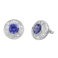 2.50 Carat Round Tanzanite Round Diamond White Gold Halo Earrings