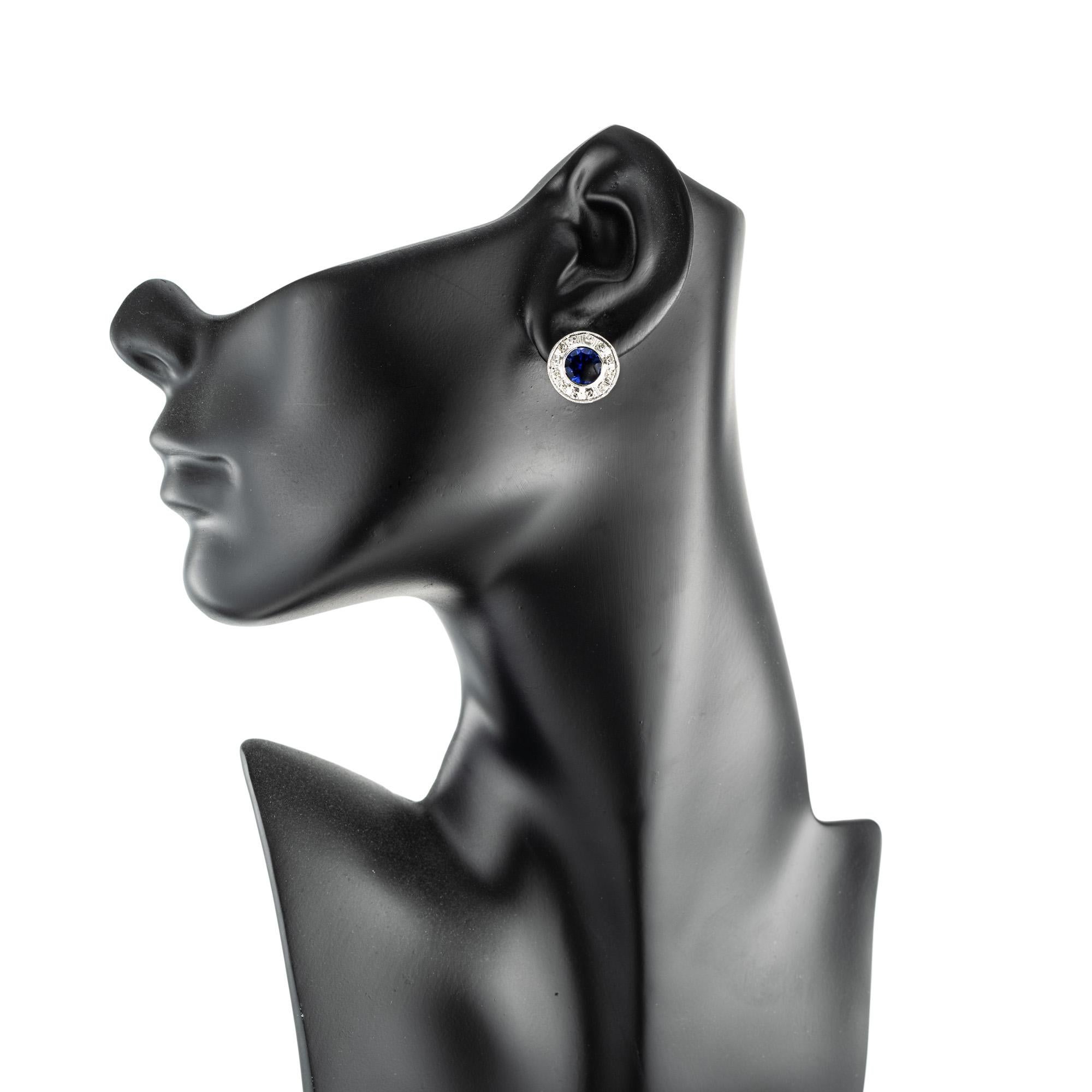 2.50 Carat Round Tanzanite Round Diamond White Gold Halo Earrings For Sale 1